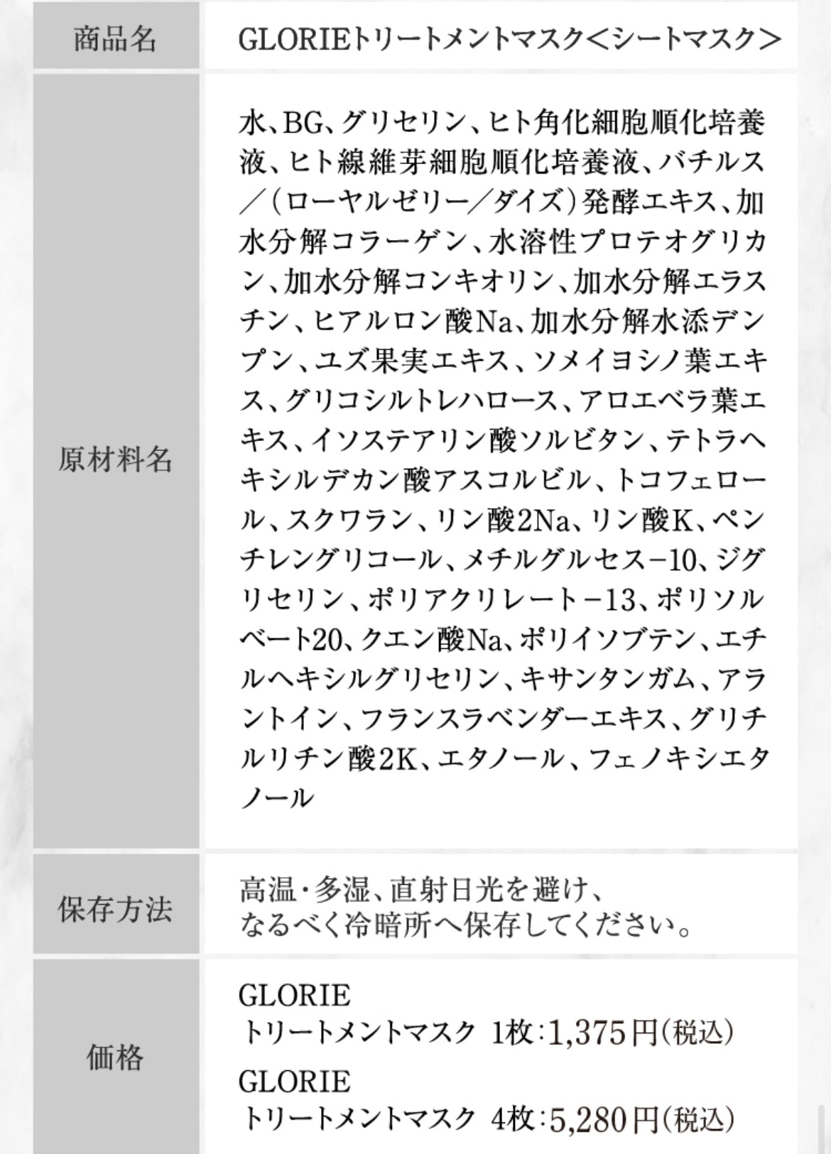 GLORIEトリートメントマスク（シートマスク）4枚 SOISHOP